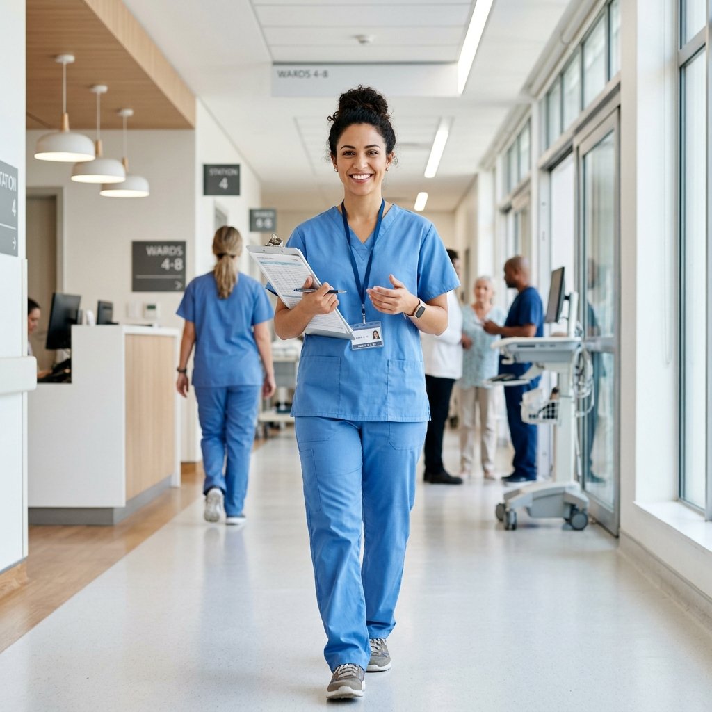 Healthcare professional walking through a hospital